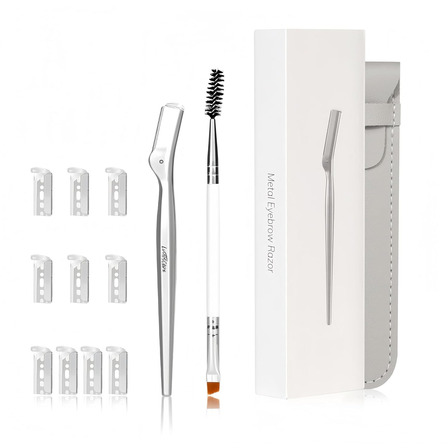 Stainless Steel Eyebrow Razor - Face Razors with Travel Cover & 10 Refill Blades, Eyebrow Brush - Help Exfoliate and Smooth Skin for Eyebrow, Leg, BIKINI, Facial, Beard Remove - S