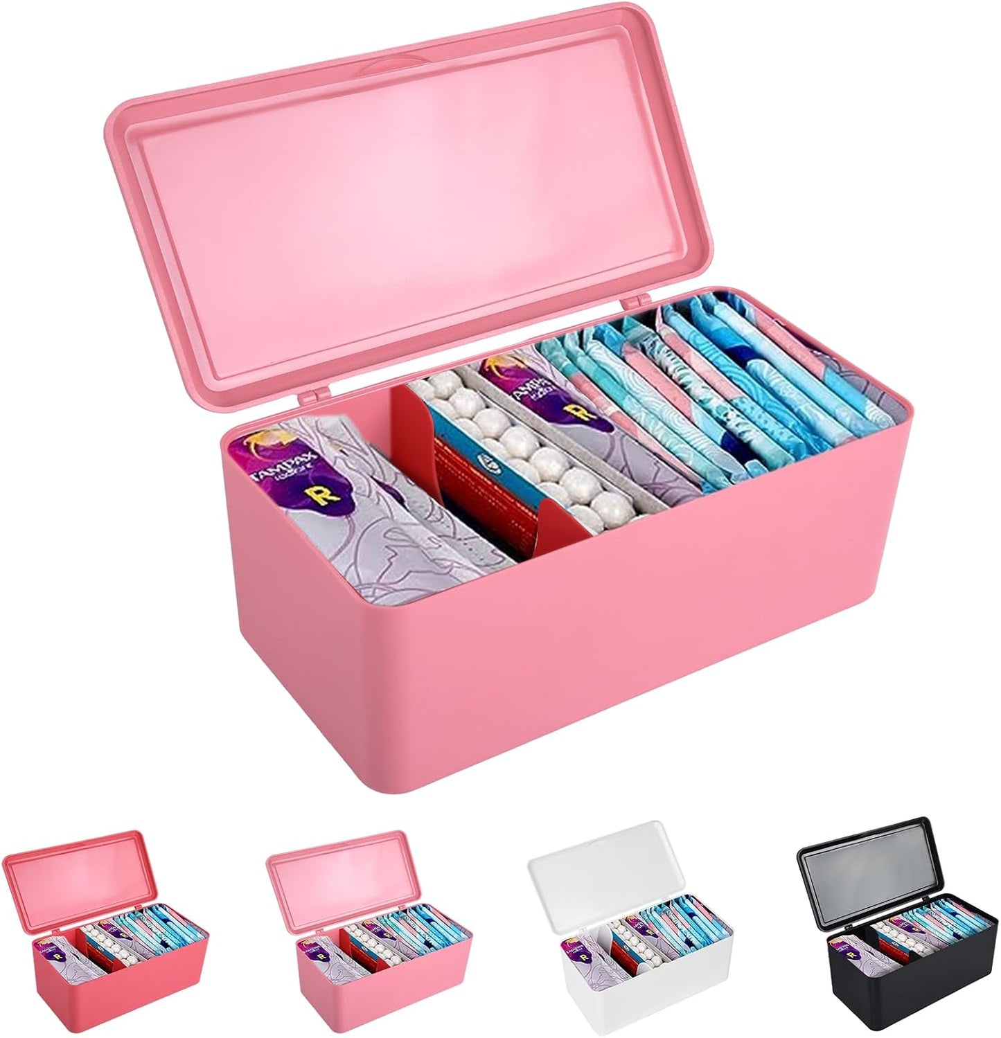 Pad and Tampon Organizer for Bathroom,Sanitary Napkin Holder, Pad and Tampon Organizer for Period, Sanitary Napkin Storage Container, Light Pink