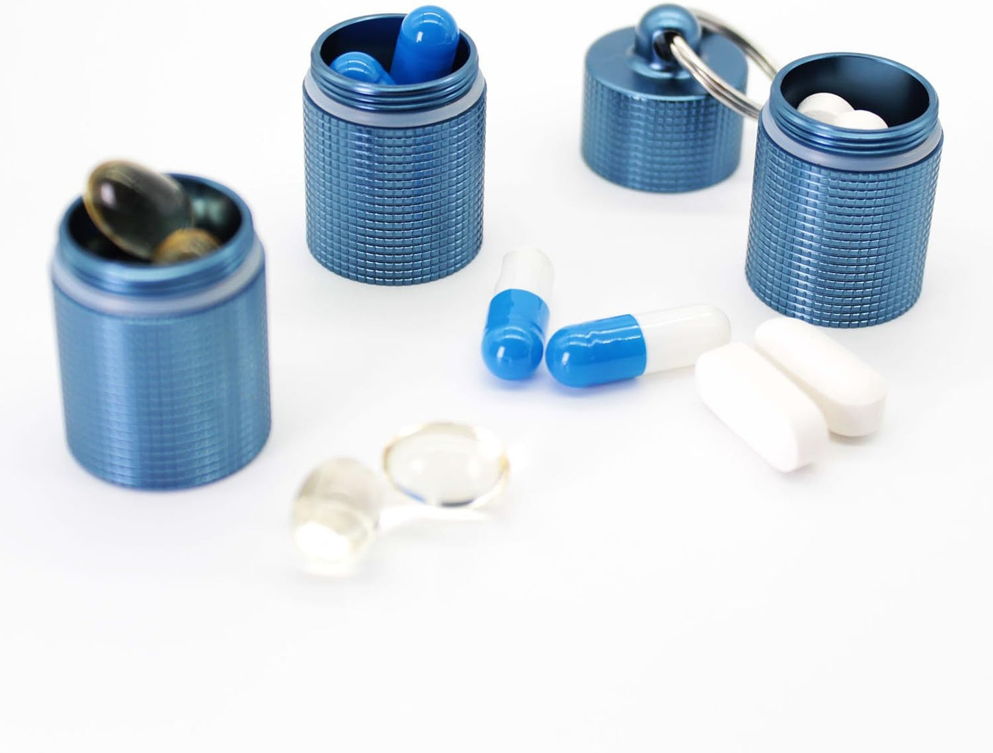 PPFISH Portable Daily Pill Case, 3 Compartments Anti-Skid Aluminum Alloy Waterproof Pill Box Dispenser, Small Pocket Pill Container, Keychain Pill Fob, Travel Pill Holder for Men Women