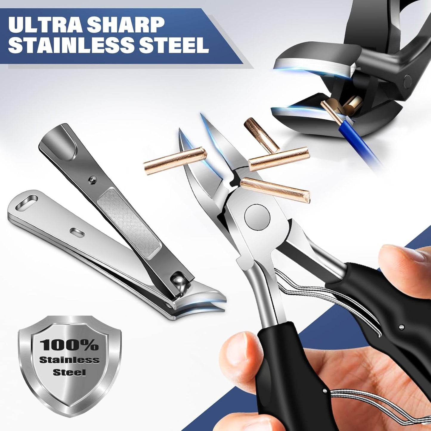 2025 Toenail Clippers for Thick Toenails for Seniors, Angled Head Large Toe Nail Clippers Set for Men, Heavy Duty Ingrown Toenail Clippers with Long Handle, Ultra Sharp Slanted Nail Cutter Wide Jaw