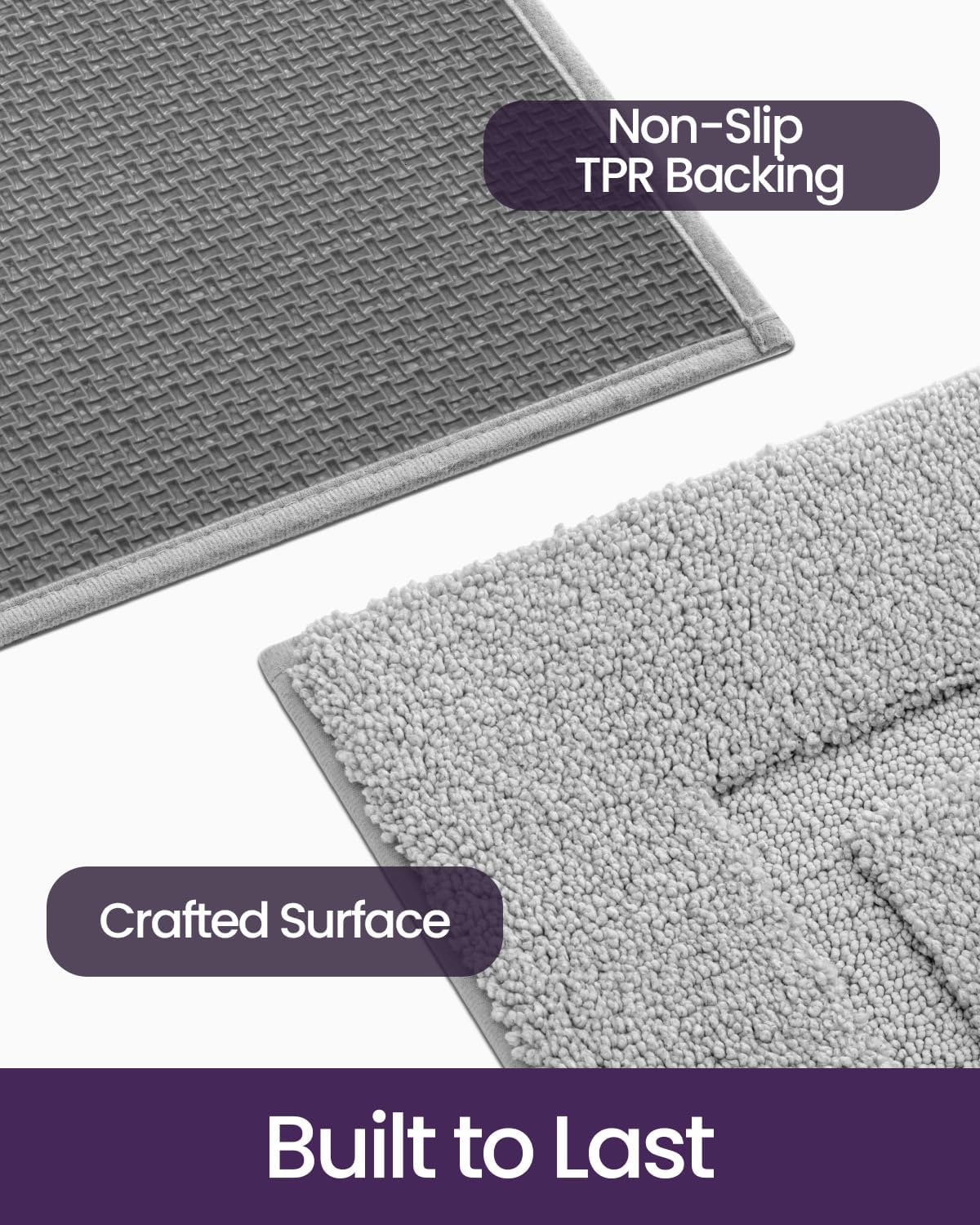 DEXI Bathroom Rugs 24x16, Washable Non Slip Bath Mat for Shower Floor, Absorbent Quick Dry Bathmat with Rubber Backing, Ultra Soft Plush Carpet for Tub, Light Grey