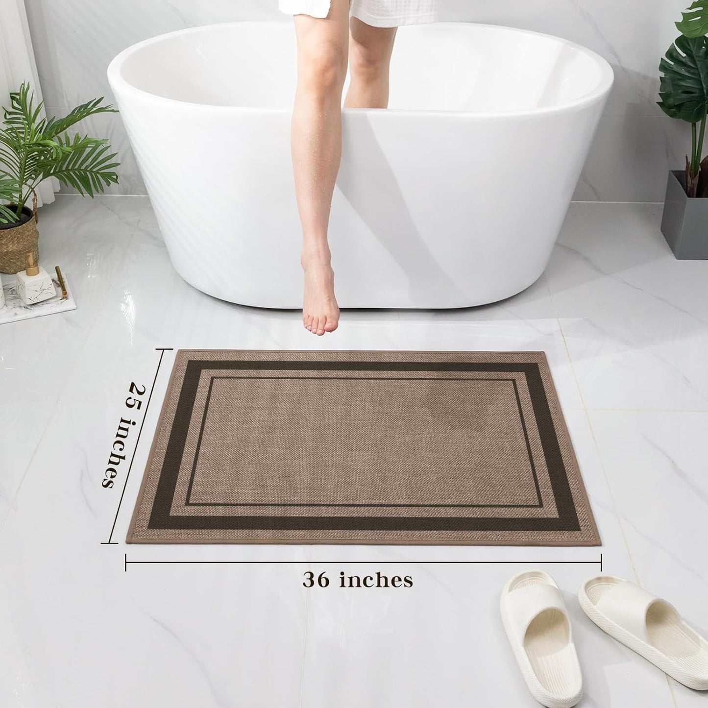 chakme Bathroom Rugs Mat 36x24, Ultra Thin Non Slip Bath Mat Large Quick Dry Absorbent Bath Mat for Bathroom Floor, (Dark Beige, 36"x24")