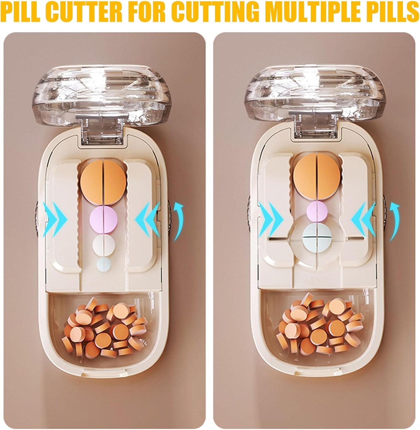 Pill Cutter for Cutting Multiple, 1/2 1/4 Pill Splitter for Large, Small and Tiny Pills, Portable Pills Cutter,Storage Organizer, Accurate Centering Alignment Device (White)