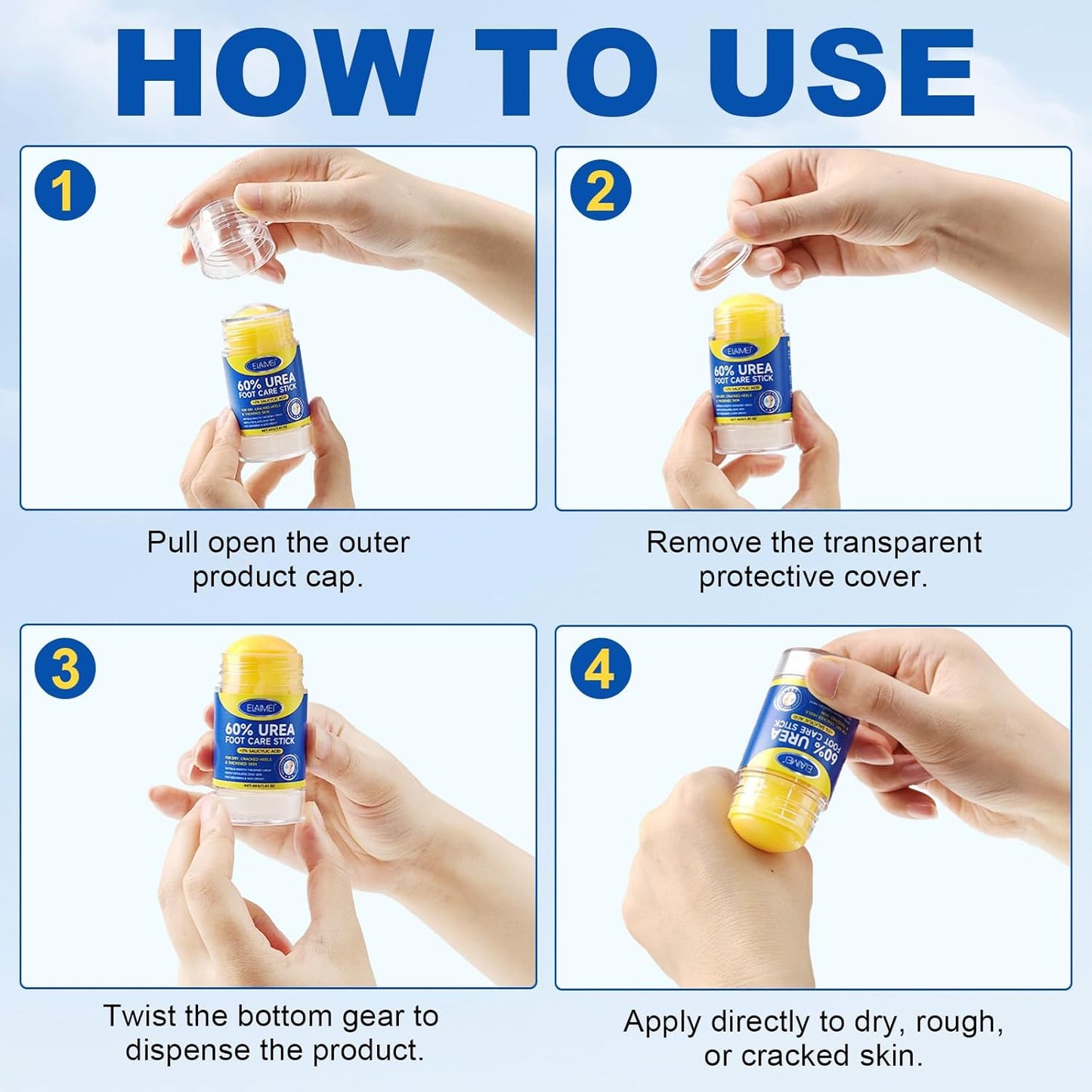 Bieyoc 60% Urea Cream with 2% Salicylic Acid, Urea Foot Cream Stick for Cracked Heels, Calluses and Rough Skin, Portable Foot Balm Stick No-Mess Applicator,1.41oz