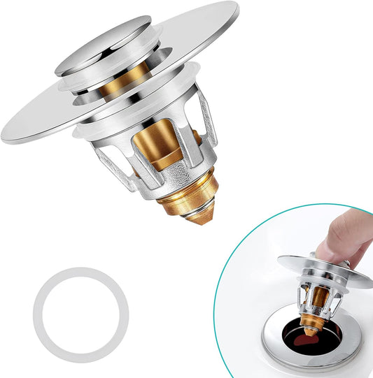 Sink Stopper, Bathroom Sink Drain Strainer with Hair Catcher, for 1.04’’~1.97’’ Drain Hole, Brass Universal Drain Cover, Pop Up Basin Plug