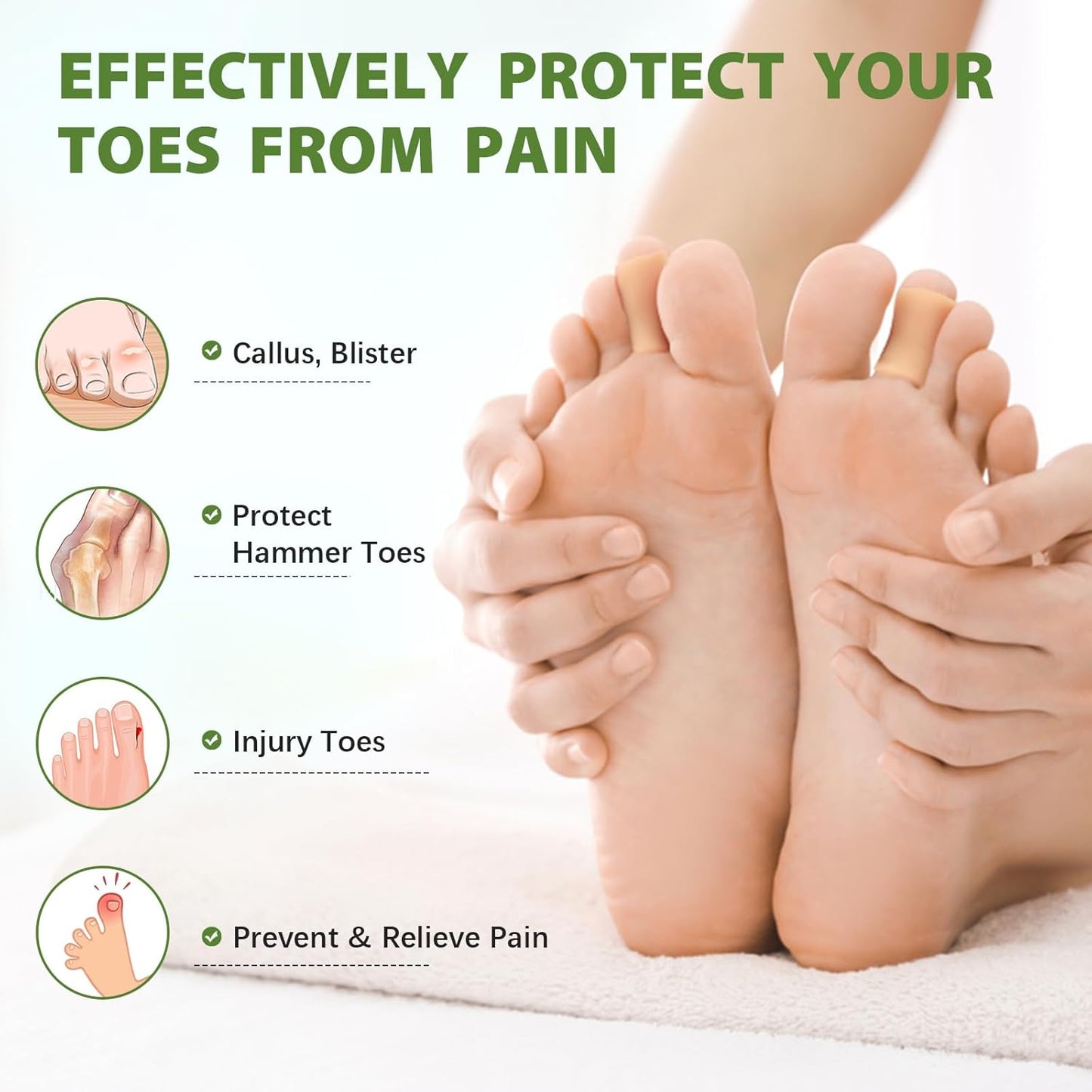 Bukihome Silicone Toe Protectors – 14 Pack Silicone Toe Sleeve for Hammer Toes, Corns, Calluses, Blisters – Soft Gel Protector Toe Cushions for Pain Relief (Beige, Small)