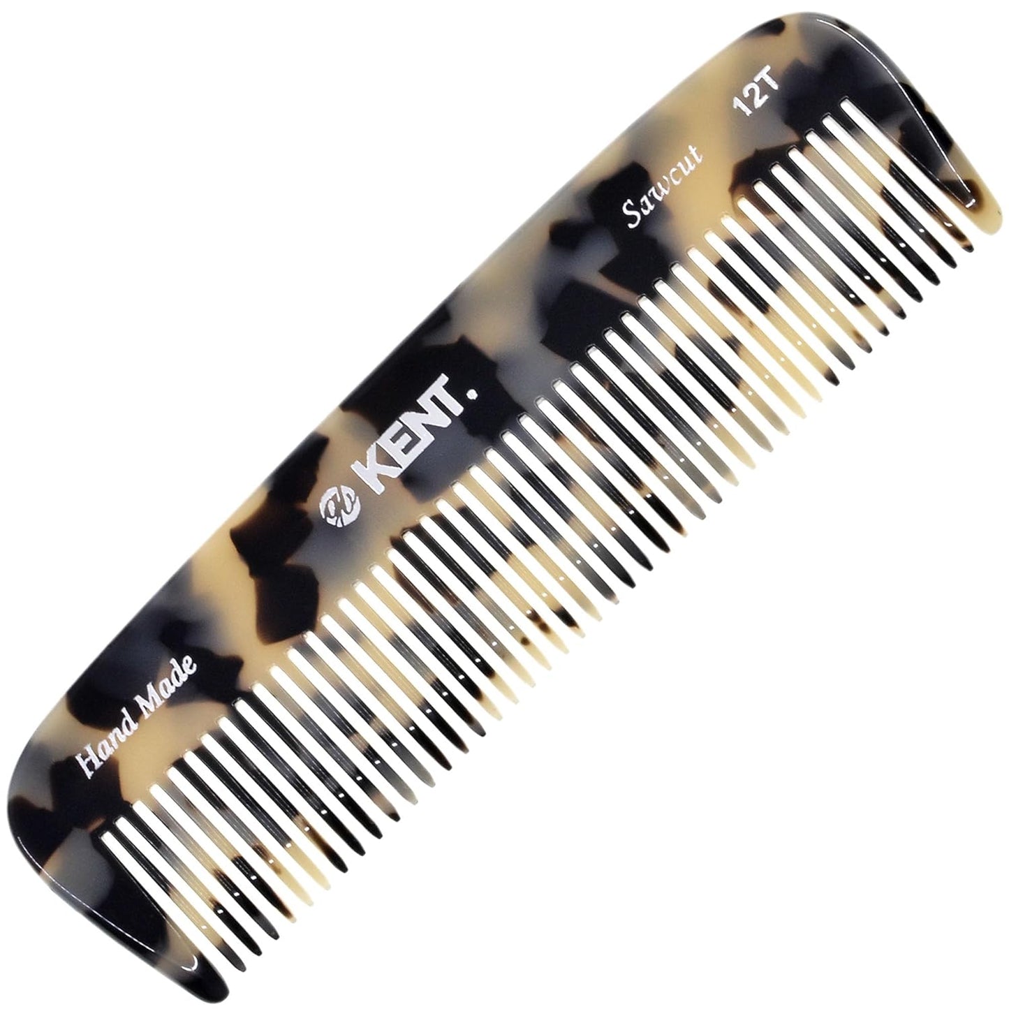 Kent 12T TW Wide Tooth Detangling Comb - Handmade Large Pocket Comb for Thick, Curly, and Wavy Hair Grooming - Saw-Cut Beard and Mustache Comb