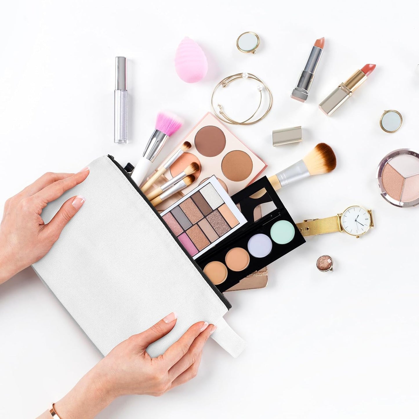 Saintrygo 30 Pcs Makeup Bag Travel Canvas Cosmetic Bag Bulk Multipurpose Small Makeup Pouch for Purse Portable Blank Zipper Toiletry Organizer DIY for Women Assorted Color(White,9.8 x 5 x 2 Inch)