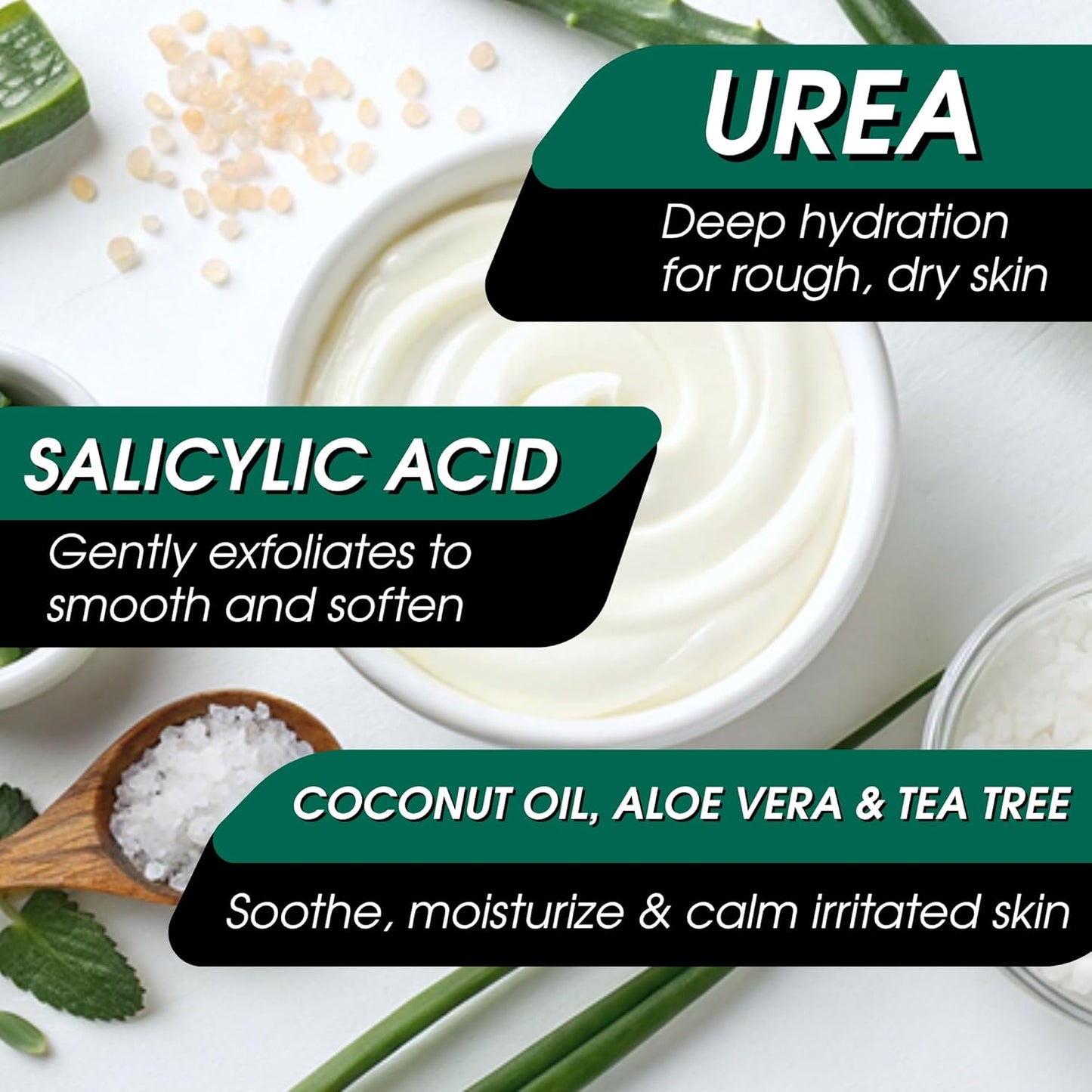 40% Urea Cream for Feet with 2% Salicylic Acid Aloe Tea Tree Oil for Skin - Athletes Foot Cream Extra Strength - Dry Hand Cream for Dry Cracked Hands - Urea Cream 40 Percent, 2 Pack