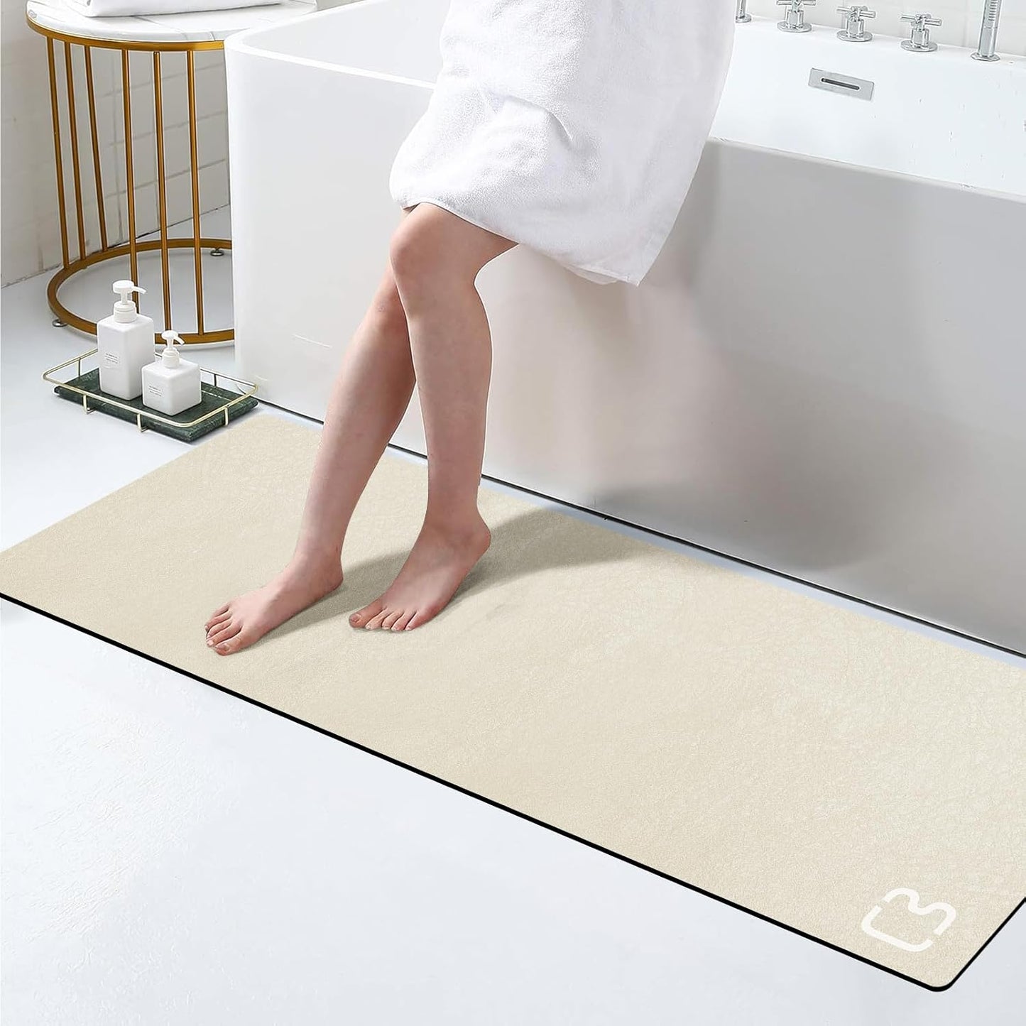 Beige Bathroom Mat Rugs 15.7" x 47.2" Super Absorbent Quick Drying Diatomaceous Earth Bath Mats for Bathroom Non Slip Rubber Backed Thin Bathroom Rugs Floor Mat, Machine Washable