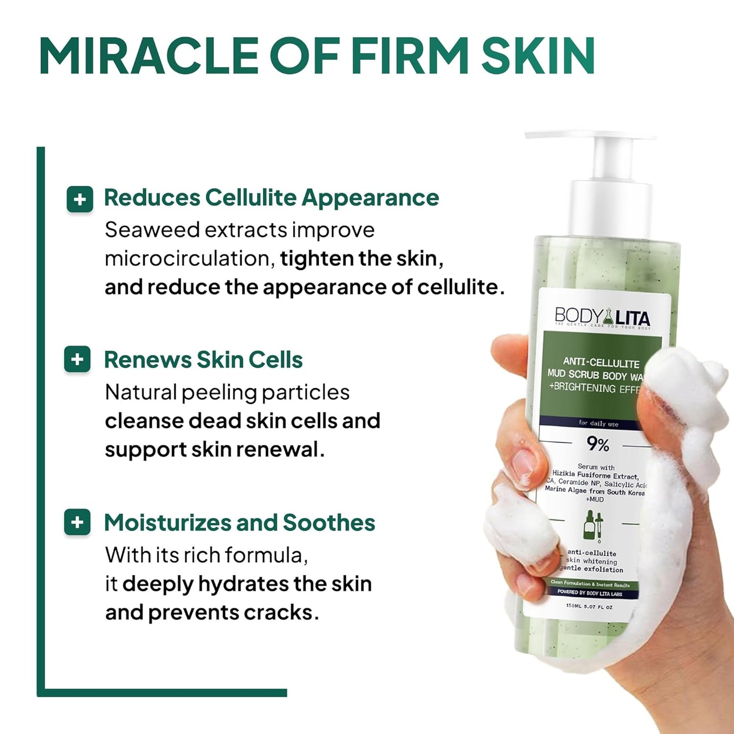 Anti Cellulite Mud Scrub Body Wash, Reduces Cellulite, Gentle Exfoliating, Improves Skin Texture, Provides a Smoother Look, 5.07 Fl Oz (1)