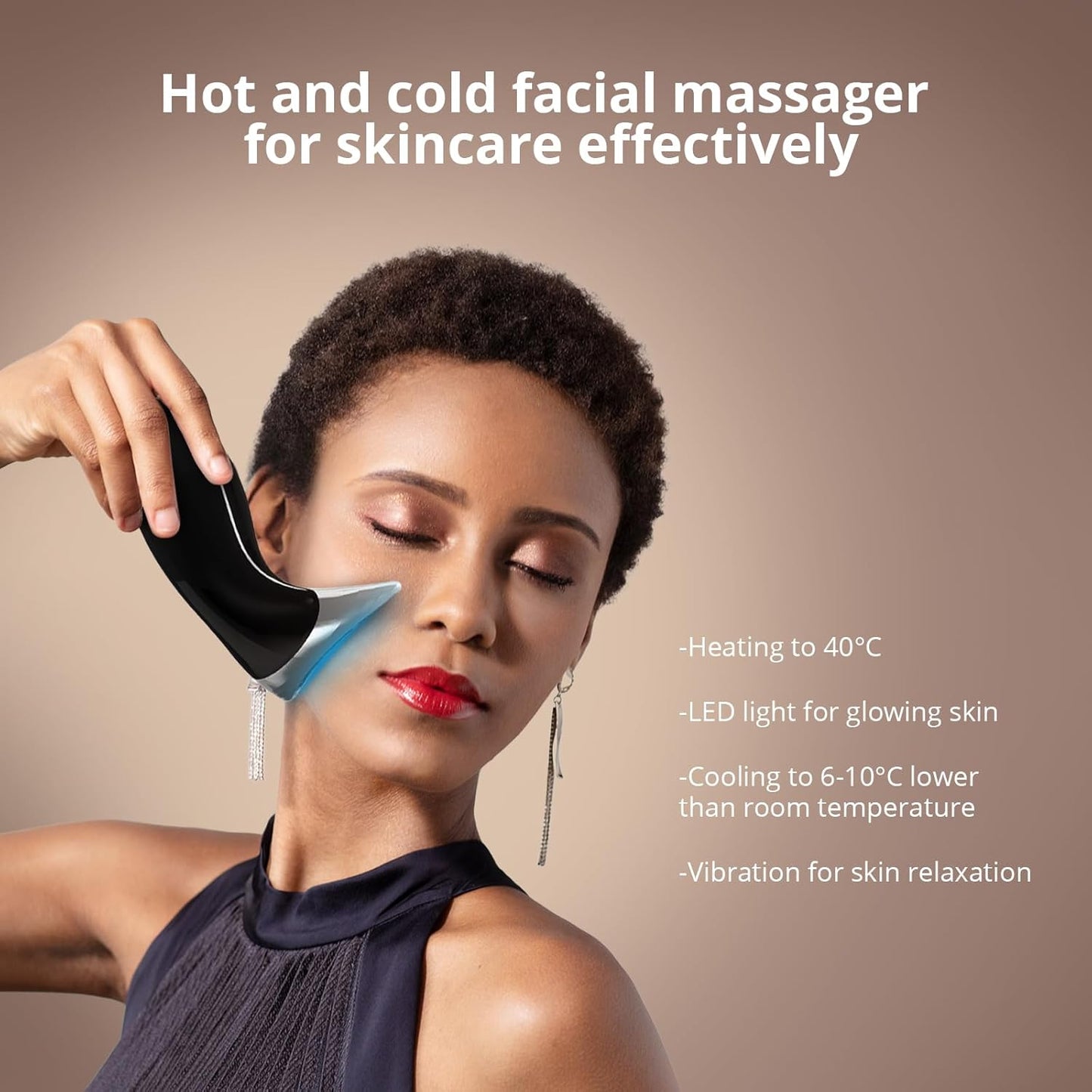 Ms.W Red Light Neck Face Massager, Facial Massager with Hot & Cold Modes for Skin Care, Vibration for Skin Tightening and Rejuvenation（Black）