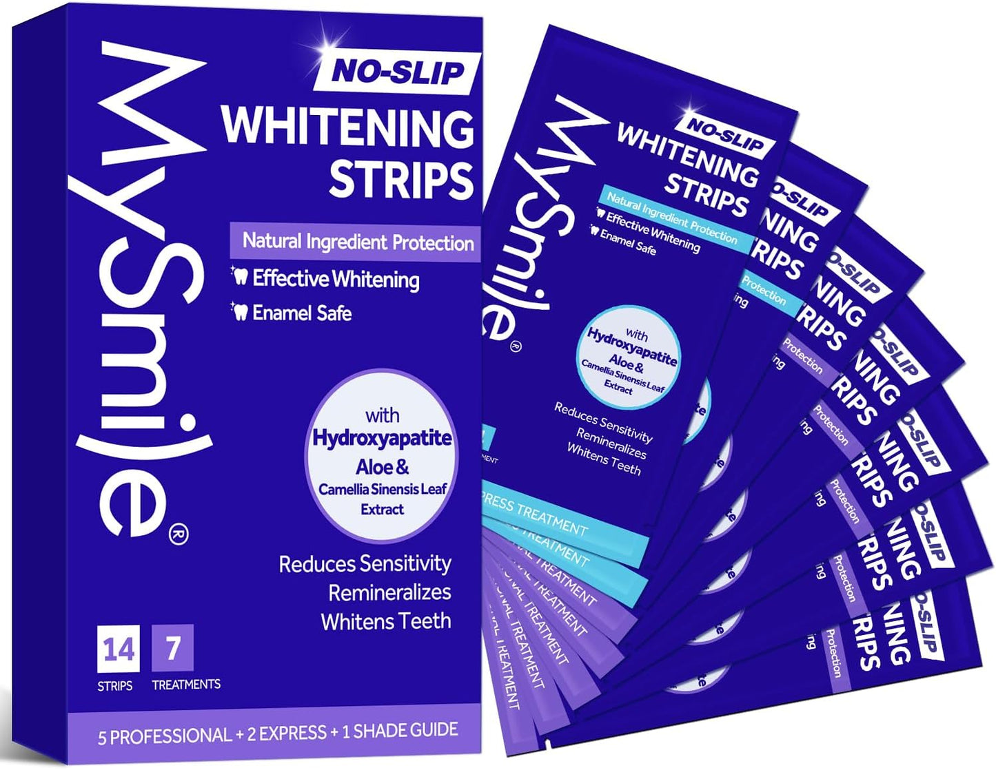 MySmile Teeth Whitening Strips 7 Treatments Kit, Hydroxyapatite-Infuse White Strips, Non-Sensitive Teeth Whitening with Soothing Natural Ingredients, Enamel-Safe, Residue-Free, Non-Slip(14 Count)