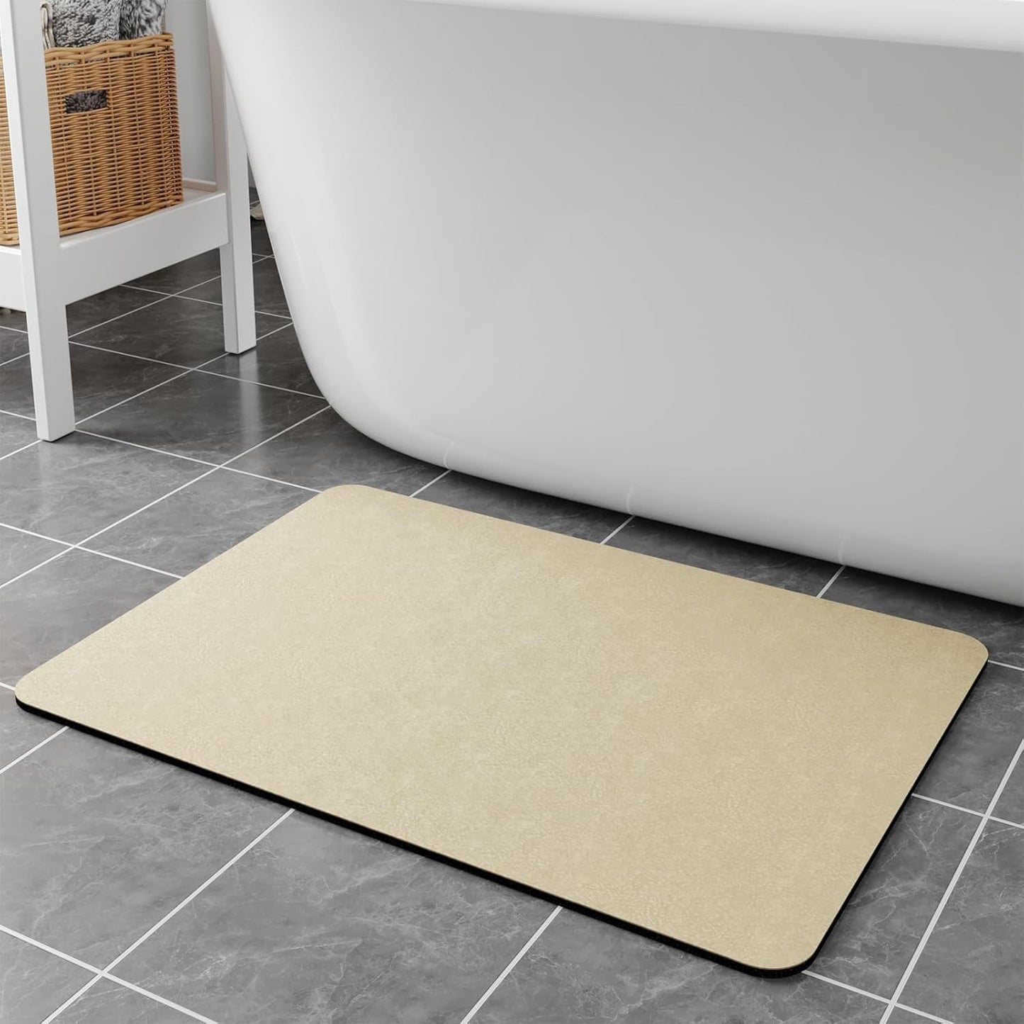 Bath Mat Rugs 32x17 - Diatomaceous Earth Bath Mats Quick Dry Absorbing Bathroom Rugs Rubber Non Slip Thin Bathroom Mat Fit Under Door, Bath Mat for Bathroom Floor, Tub and Shower, Sink, Beige
