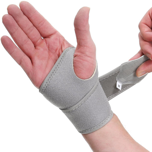 NeoTech Care Wrist Band - Elastic & Breathable Fabric - Adjustable Compression Strap - Men, Women, Right or Left - Support Wrap for Protection or Sports (Gray Color, Size S, 1 Unit)