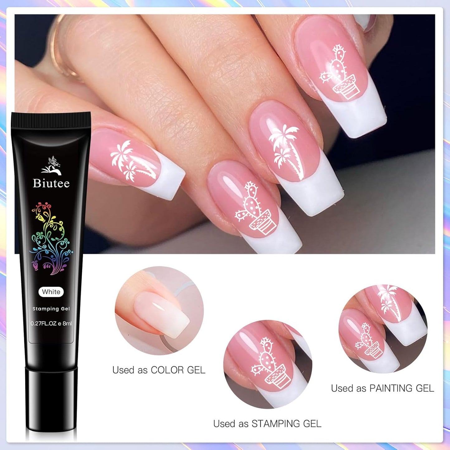 Biutee Nail Stamper Kit 16Pcs Nail Art Stamping Plate 8 Colors Stamp Polish Gel Silicone Stamper Scraper with Storage Bag, Nail Stamp Plates Love Flower Butterfly Leaf Template Halloween Design Gift