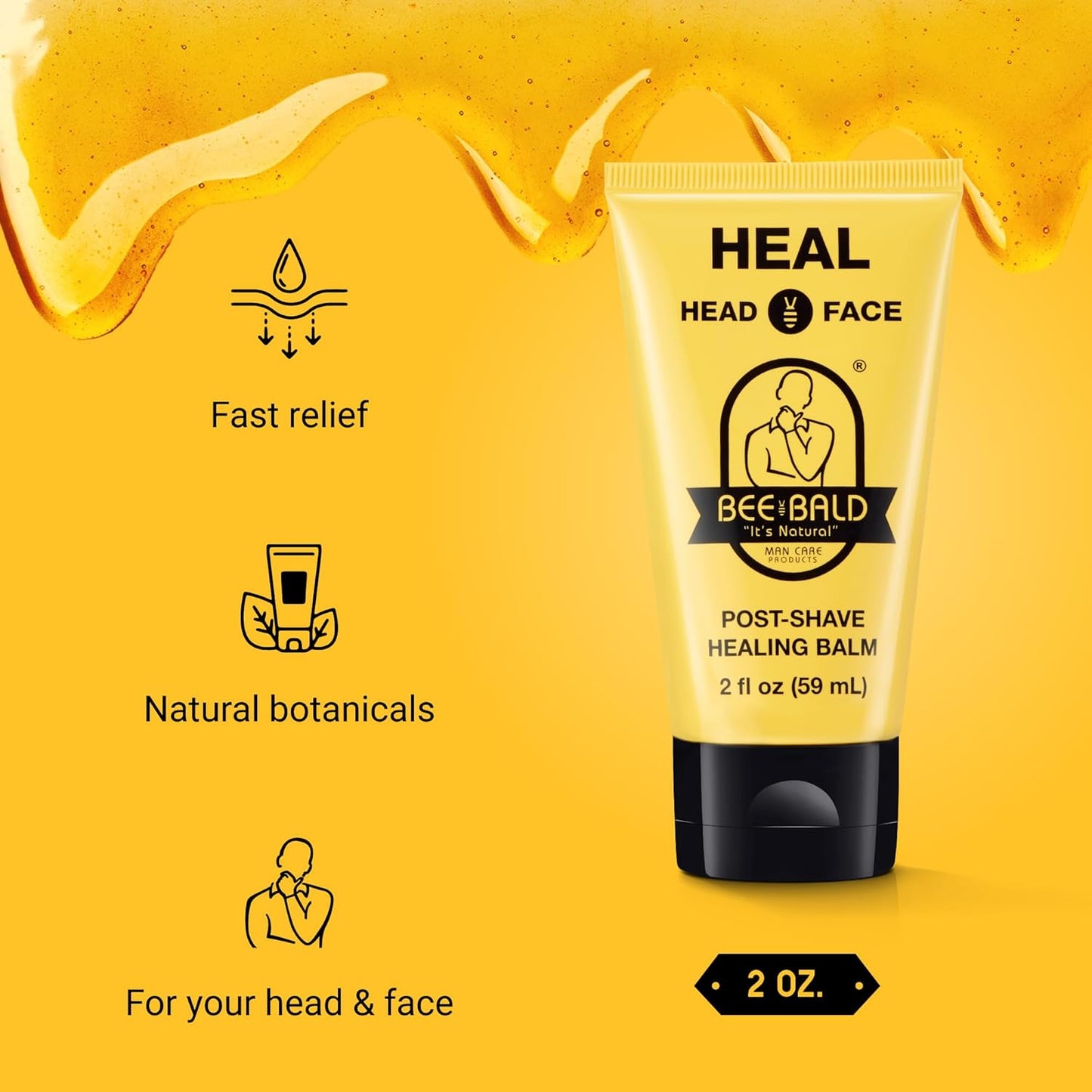 Bee Bald HEAL Aftershave for Men Healing Balm, Immediately Calms & Soothes Damaged Skin, Treats Bumps, Redness, Razor Burn & Other Shaving Irritations, 2 fl oz (Pack of 3)