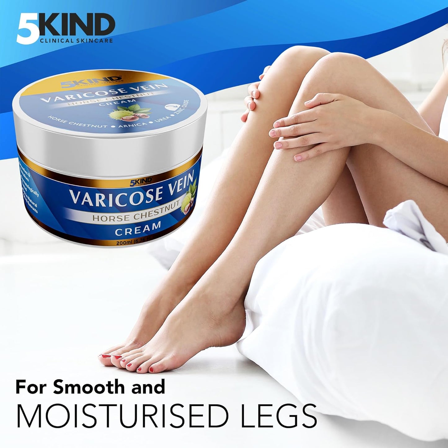 Varicose Veins Treatment for Legs 6.76 Fl Oz - Horse Chestnut Cream for Varicose Veins with Zinc, Avocado & Arnica - Improve the Appearance & Feel of Varicose Veins - Varicose Veins Cream by 5Kind