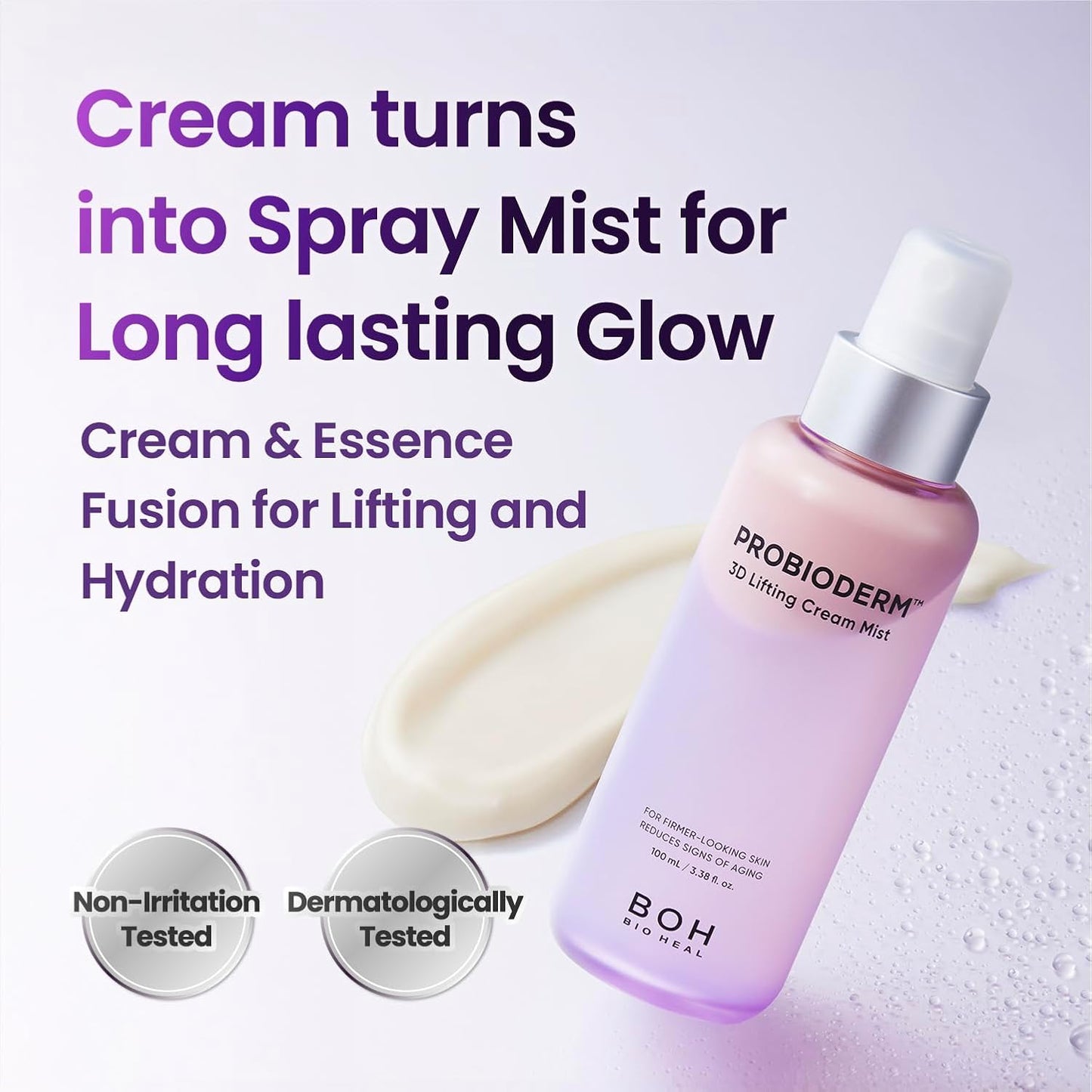 Probioderm™ 3D Lifting Cream Mist 3.38 fl oz (100 ml) | Face Moisturizers, Hydrating Glowing Serum Spray, Moisturizing & Elasticity-Enhancing Facial Mist for Face, Neck & Décolleté