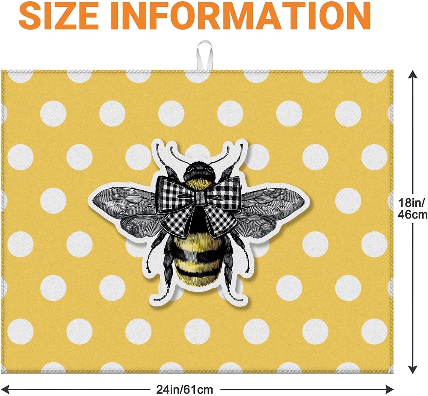 Dish Drying Mat For Kitchen Counter, Yellow Honey Bees Microfiber Absorbent Dish Drainer Rack Pad Reusable Large 18x24in Drying Mat