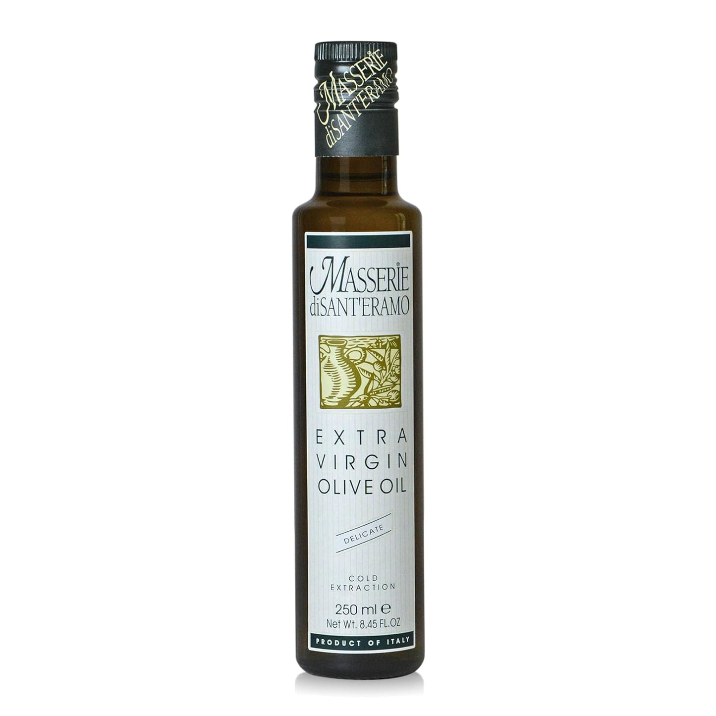 Delicate Italian Extra Virgin Olive Oil Cold Pressed - Light Olive Oil for Cooking and Frying, Imported from Italy - Masserie di Sant'Eramo - 8.45 Fl Oz (Pack 1)