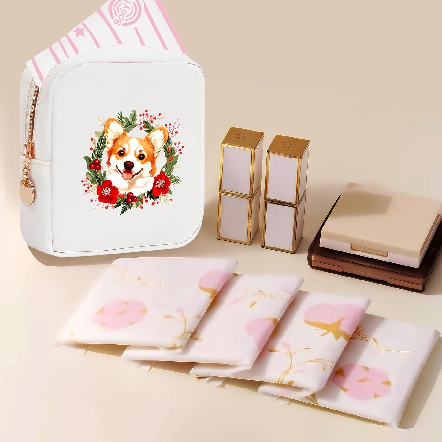 Corgi Mini Makeup Bag, Corgi Gift For Women Girls Cute Portable Zipper Pouch Cosmetic Bag For Teen Girls Kids, Small Storage Bag For Sanitary Pad, Period napkin bag!
