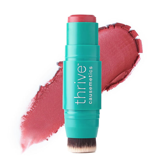 Thrive Causemetics Triple Threat Color Stick: Cream Blush Stick with Vitamin E, Evening Primrose Oil, Waterproof Smudge Proof Face Makeup Formula, Dionne (Brick Red Shimmer)