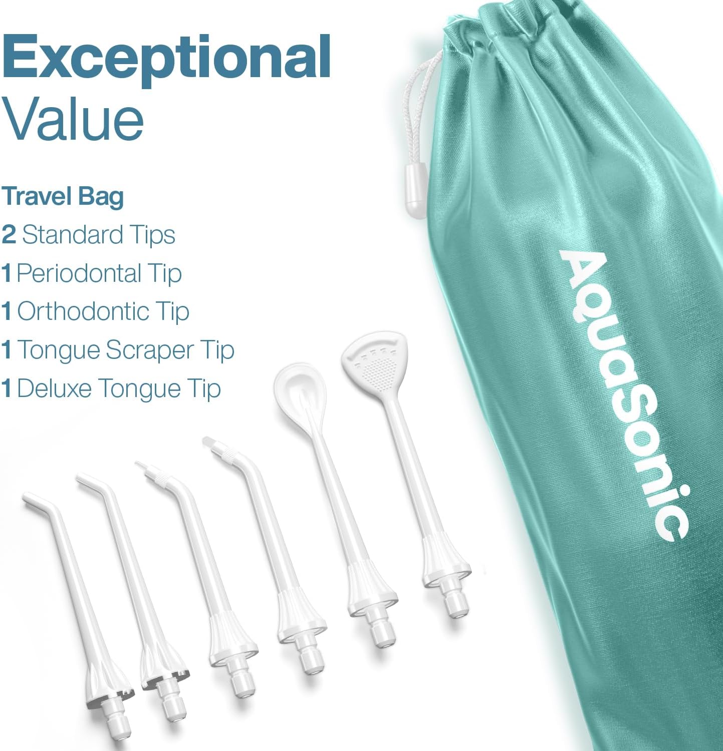 AquaSonic Aqua Flosser PRO - Rechargeable Cordless Water Flosser for Teeth, Gums & Tongue - Modern Design, 300ml Large Tank, 6 Jet Tips with Deluxe Tongue Nozzle, 3 Modes, Waterproof Mint Green