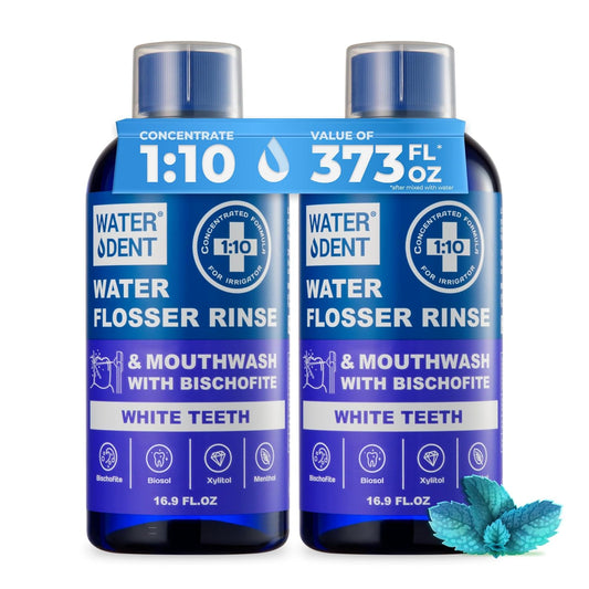 Concentrated Water flosser Rinse & mouthwash Teeth WHITENING | Add to Water Flossers| Fruit Flavor | 2 Pack = 33.8 fl.oz | Peroxide Free. Made in USA