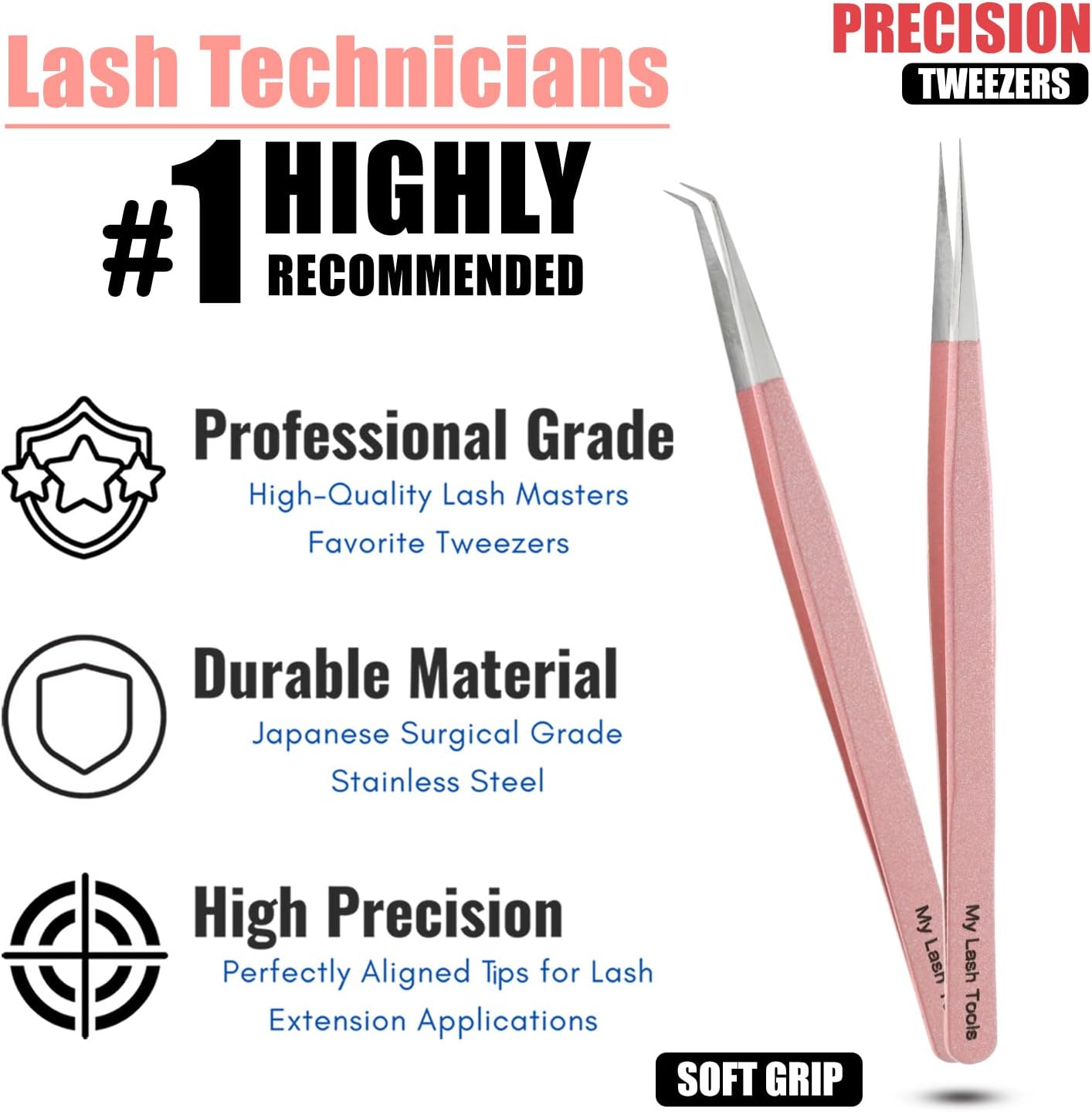 2pcs Straight & Curved Isolation Tweezers for Eyelash Extensions – 14cm Japanese Stainless Steel, Blush Pink, Best for Individual & Classic Lashes