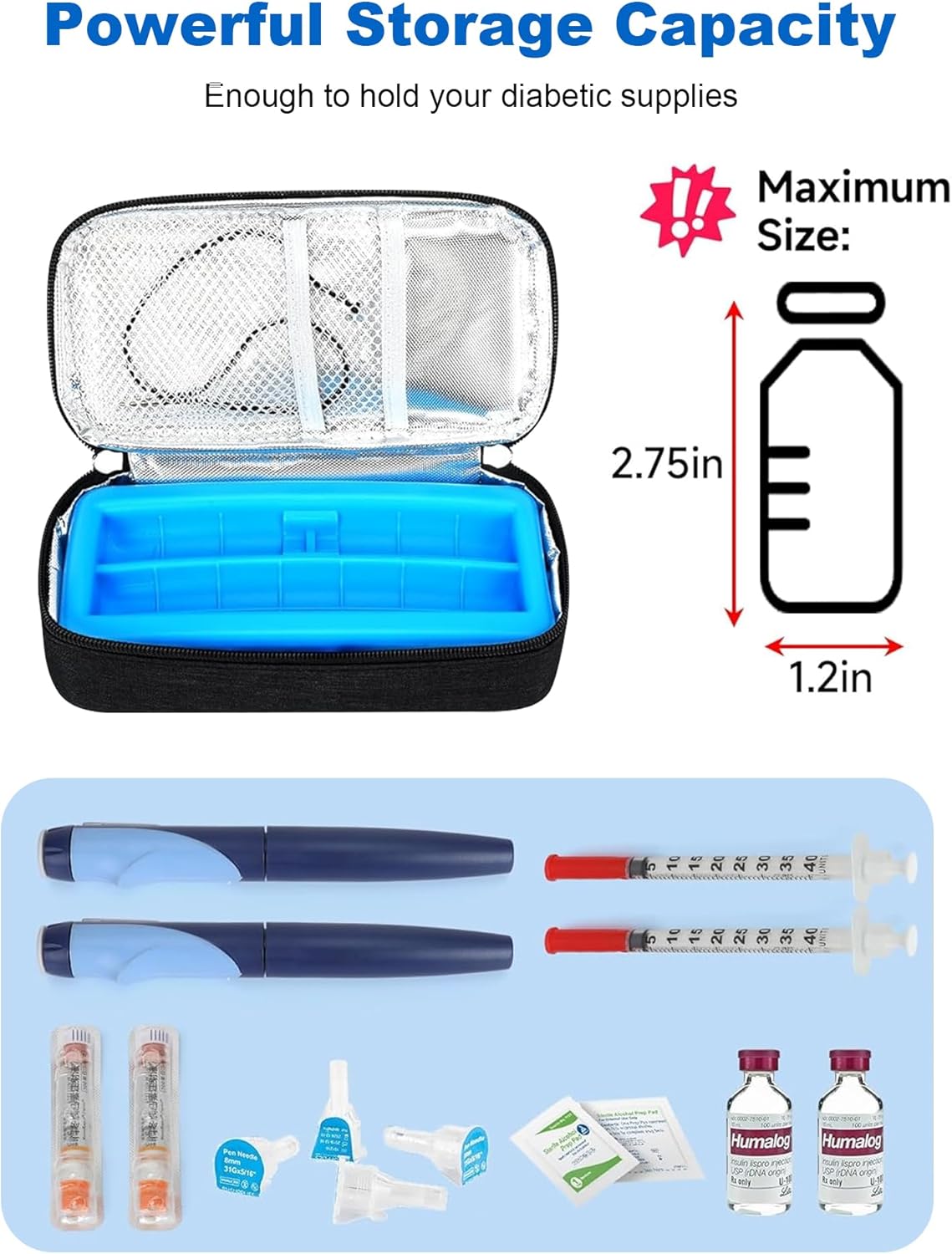 Insulin Cooler Travel Case for Pen & Vials - TSA Approved Temperature Display Diabetic Medication Cooling Bag with Protective Ice Brick, Refrigerated Diabetes Supplies Carrying Organizer(Black)