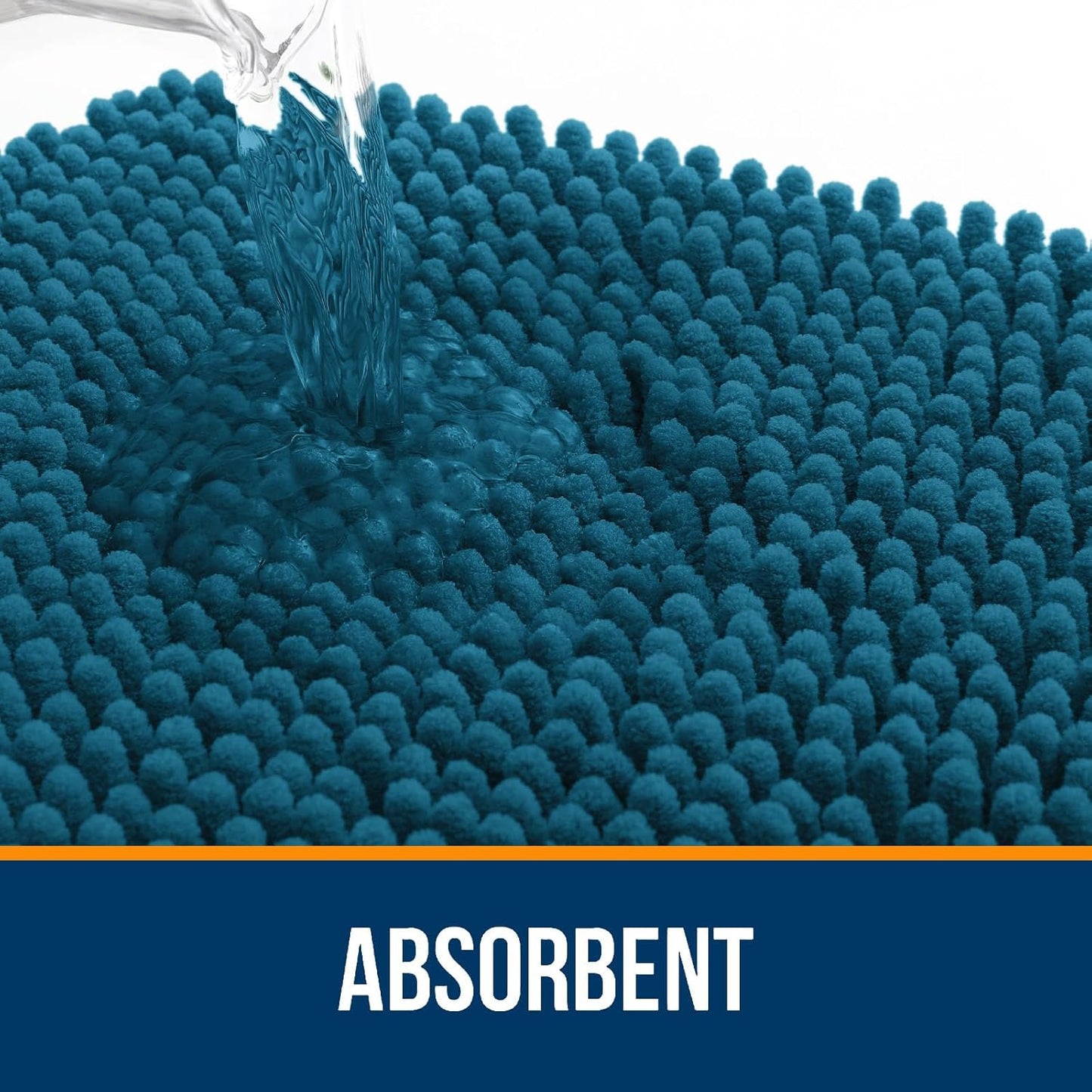 OLANLY Bathroom Rugs 70x24, Extra Soft Absorbent Chenille Bath Rugs, Rubber Backing Quick Dry, Machine Washable Bath Mats for Bathroom Floor, Tub and Shower, Home Decor Accessories, Peacock Blue