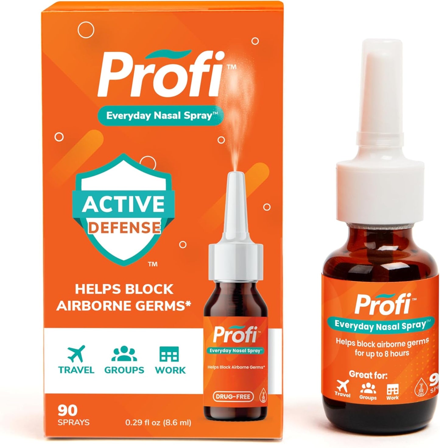 Profi™ Everyday Nasal Spray - Helps Defend Against Airborne Germs and Allergies, Lasts Up to 8 Hours, Advanced Nasal Spray for Air Travel, Work, Conferences & Indoor Gatherings - 90 Sprays, 0.29 FL OZ
