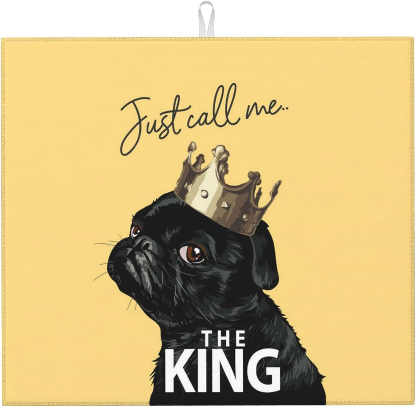 Funny Bulldog Dish Drying Mat for Kitchen Counter Washable Absorbent Reversible Microfiber Cute Dog Drying Pad Kitchen Accessories 16x18 Inch Yellow