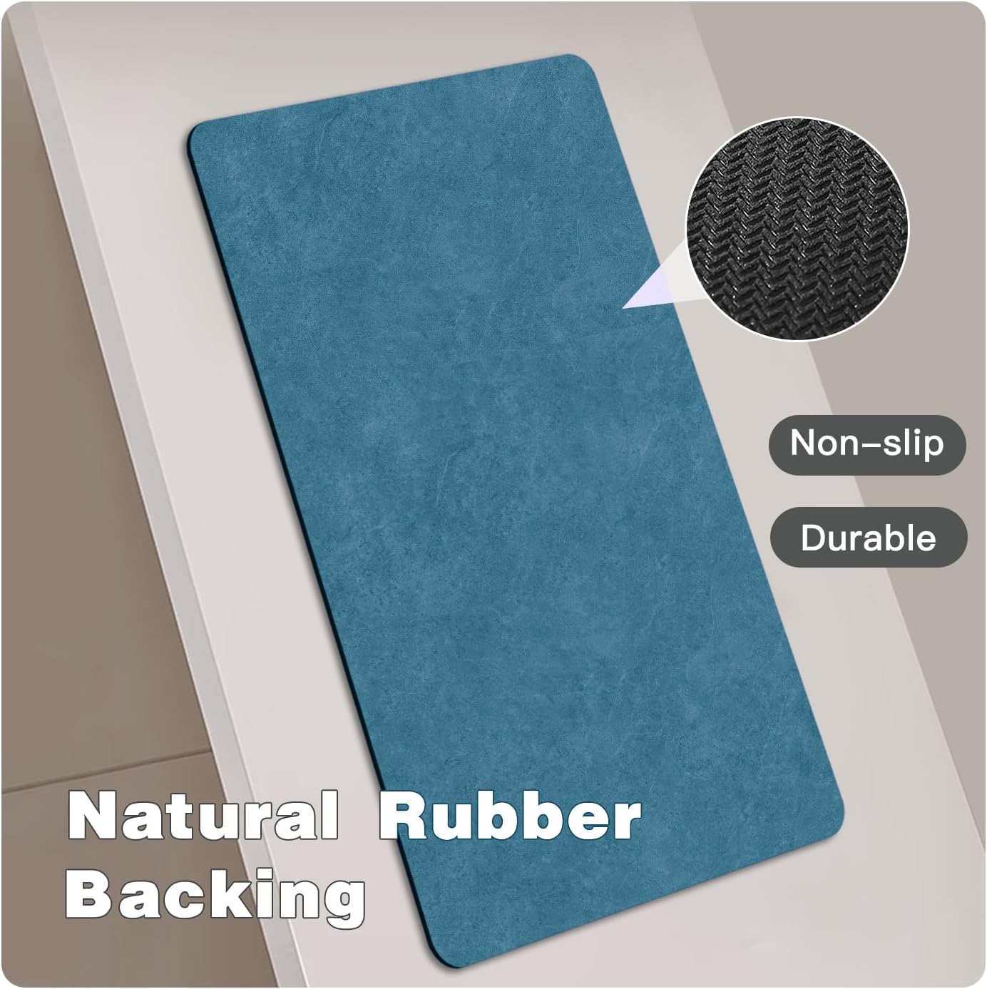 Toilet Rug, Thin Toilet Rugs U Shaped Washable Non Slip Absorbent Quick Dry Low Pile Toilet Mat, 20"x24" U Shape Denim Blue