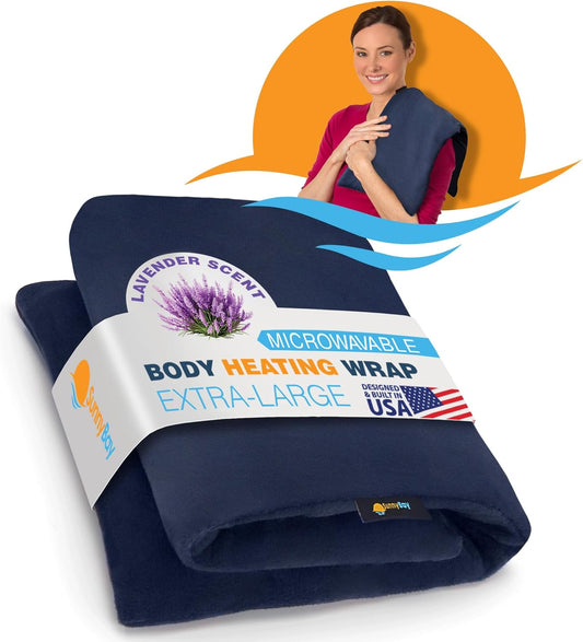 SunnyBay Lavender Microwave Heating Pad, Microwavable Heavy Weighted Full Body Moist Hot Pack and Washable Fleece Cover, 10x24 Inches, 4 lbs, Made in USA, Midnight Blue