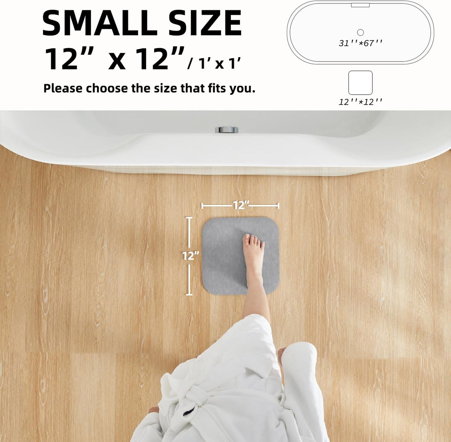 Small Bathroom Mat Quick Dry, Bathroom Rugs Non Slip Washable Thin Absorbent Bath Mat Fits Under Door Bathroom Floor Mat Perfect for Bath, Shower, or Sink 12"x12" Light Grey