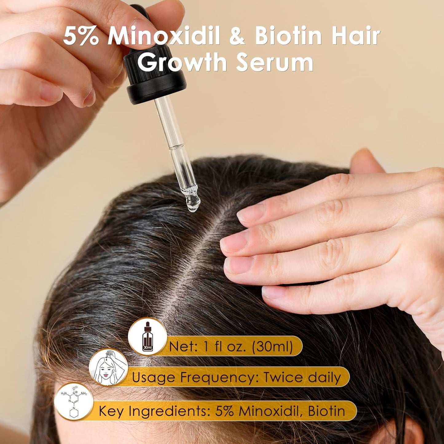 5% Minoxidil for Men & Women Hair Growth - Biotin Minoxidil Serum Oil for Beard Growth Stop Hair Thinning and Hair Loss For Stronger Thicker Longer Hair