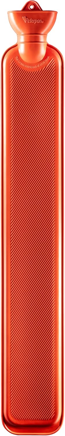 Peterpan Long Hot Water Bottle with Gray Cable Knit Cover, Natural Rubber, Pain Relief for Neck and Back, BPA & Phthalate Free