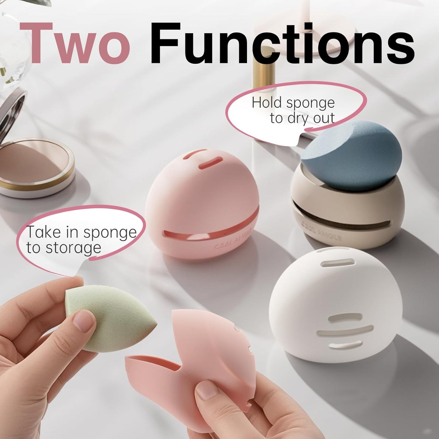 2Pcs Makeup Sponge Holder Silicone Beauty Sponge Holder Makeup Blender Case for Travel 2 in 1 Stand Storage For Quick Drying Khaki+White