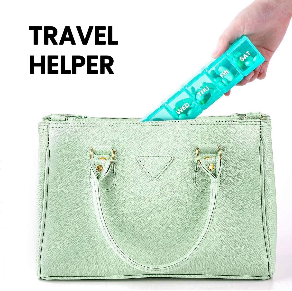 Sukuos Extra Large Weekly Pill Organizer, 7 Day Daily Pill Box Case Arthritis Friendly, Silkscreen Printed Medicine Container with Clear Lid for Vitamins, Fish Oils or Supplements (Cyan)