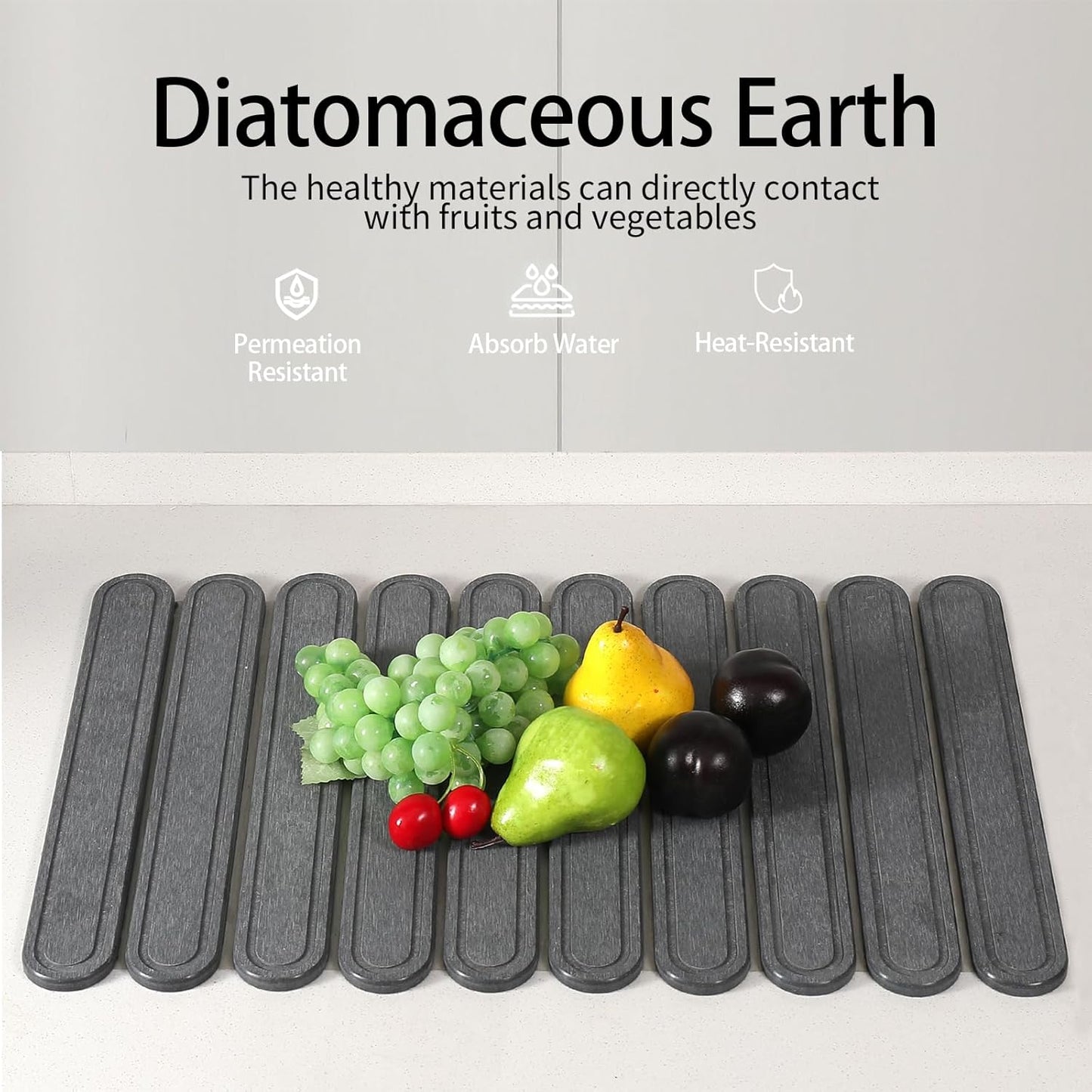 Stone Dish Drying Mat or Kitchen Counter, Quick Dry Stone Mat Kitchen for Dishes Bottles Cups, Large Foldable Diatomaceous Earth Dish Drying Mats Match Any Countertop, Dark Grey