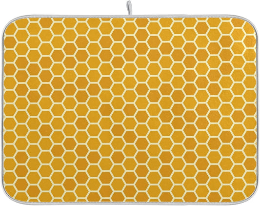 Yellow Honeycomb Dish Drying Mat - 18x24 Inch Large Microfiber Drying Pad for Bottles & Sink