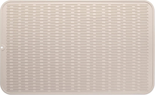 Silicone Dish Drying Mat for Multiple Usage,Easy clean,Eco-friendly,Heat-resistant Silicone Mat for Kitchen Counter or Sink,Refrigerator or Drawer Liner Tapioca 3XL 28 inches x 18 inches