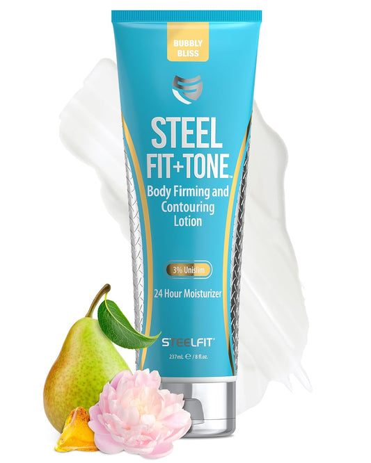 SteelFit Firming Body Lotion - Contouring & Skin Tightening Cream for Body - Firm & Tone Cellulite Remover for Legs Belly & Saggy Skin - Nourishing & Soothing with Shea & Cocoa Butter - Bubbly Bliss