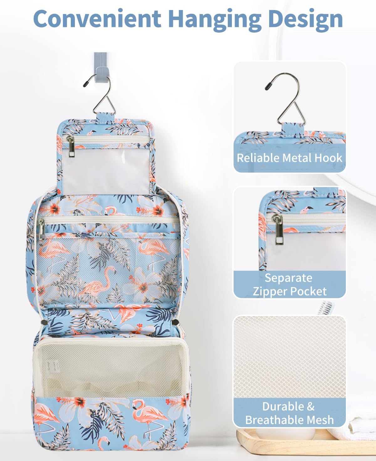 Narwey Small Hanging Travel Toiletry Bag for Women, Travel Bag for Toiletries, Makeup Bag Organizer Cosmetic Bags Make Up Bags for Girls