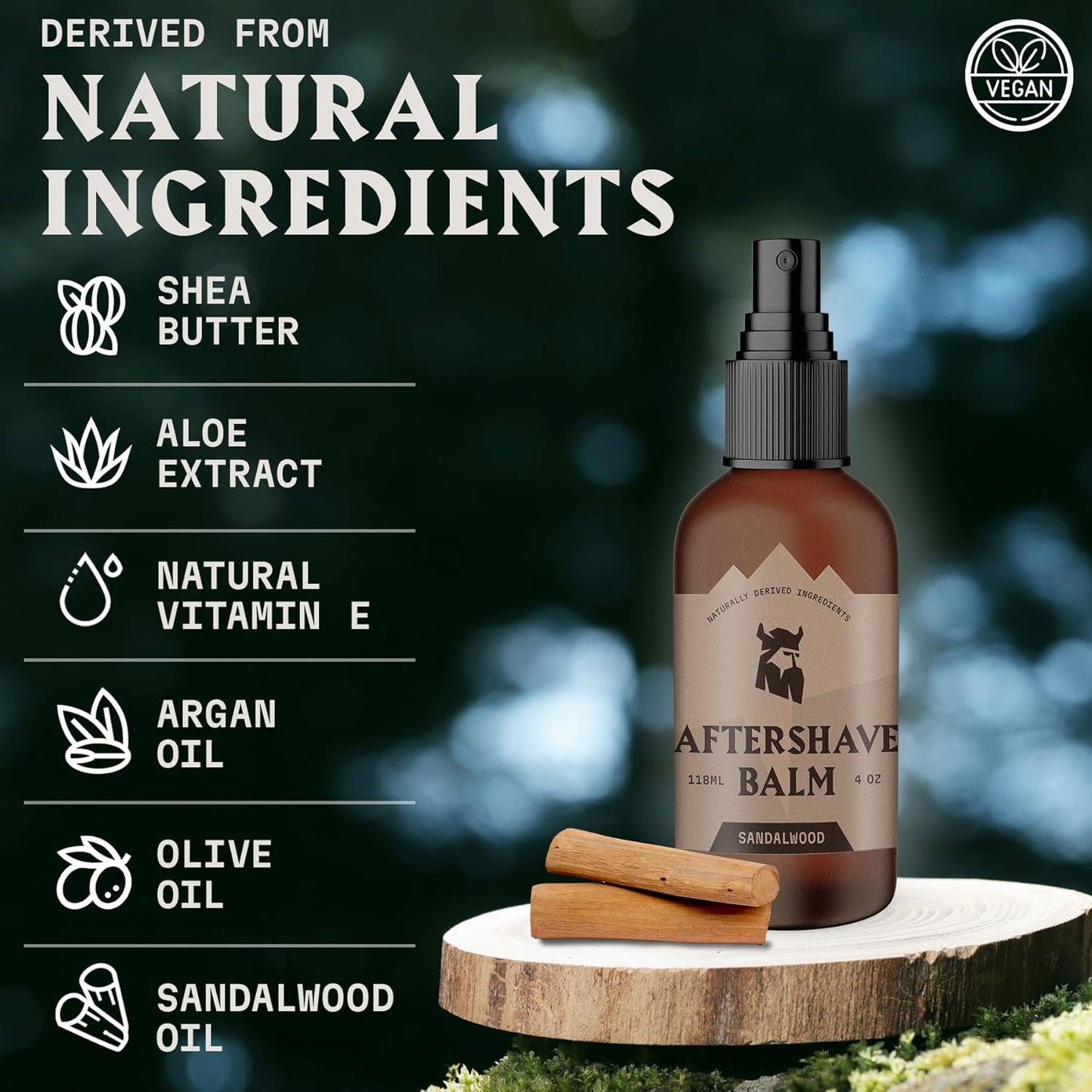 Striking Viking Aftershave Balm for Men - 4 fl oz, Sandalwood - Shaving Balm & After Shave Lotion for Men with Post Shave Hydration & Skin Care