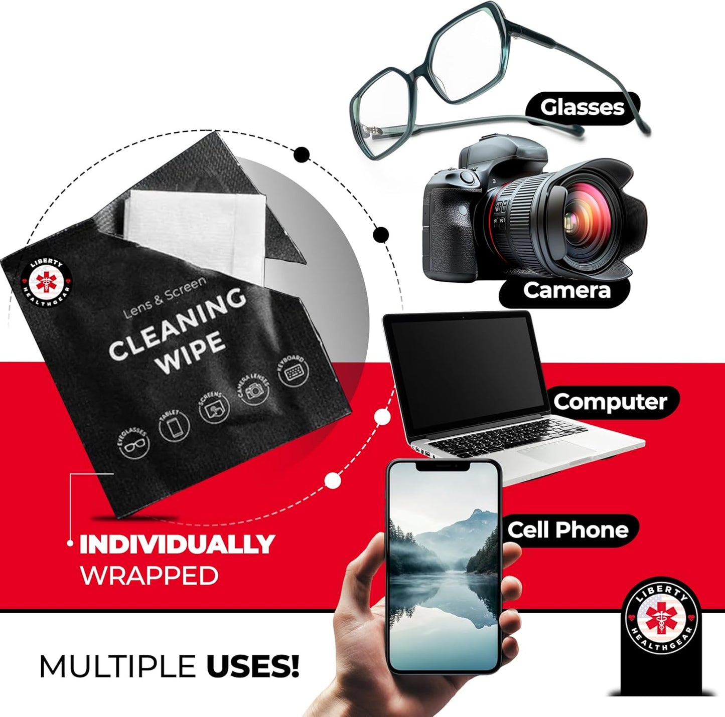 400 Eyeglass Cleaning Wipes + Microfiber Cloth for Eyeglasses & Lens Cleaner | Pre-Moistened, Individually Wrapped, Less Alcohol Formula | Lens Wipes for Eyeglasses, Eye Glasses, Lenses & Screen