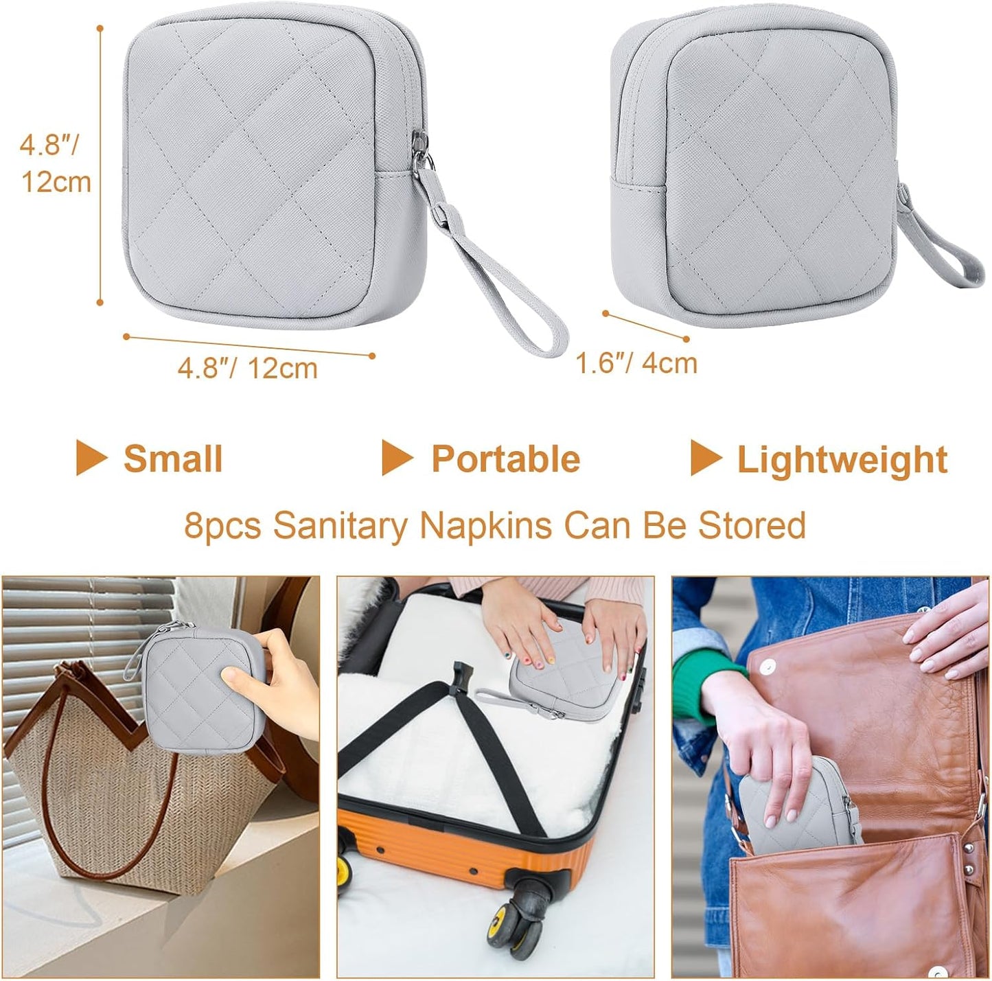 Sanitary Pad Storage Bag, Period Bags for Teen Girls, Portable Tampon Menstrual Cup Pouch Nursing Pad Holder Purse, Sanitary Pouch for Feminine Products, 1 Pack(Grey)