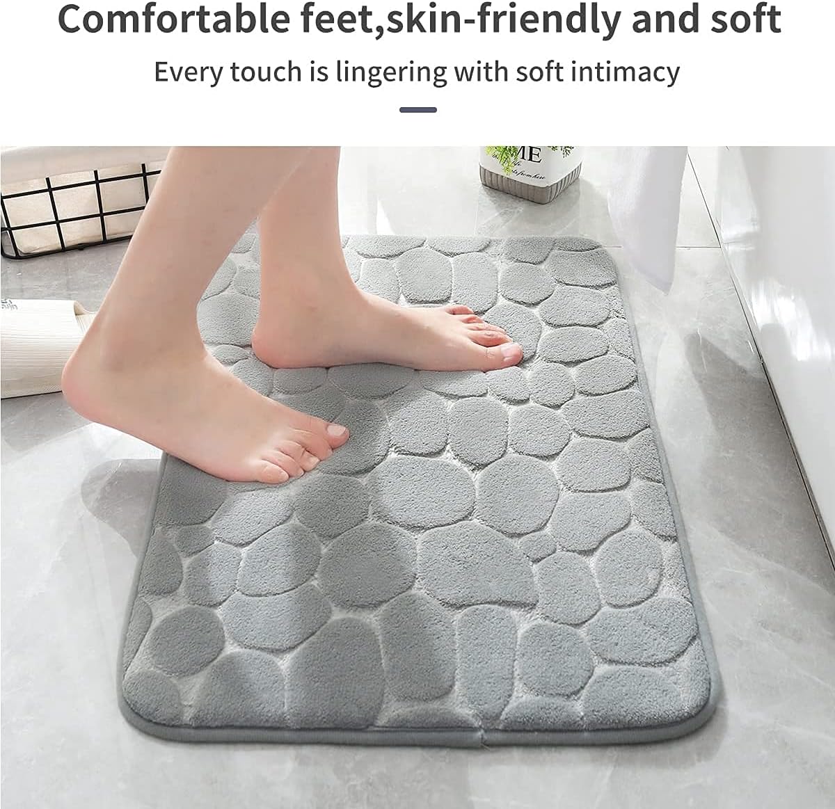 YIHOUSE Memory Foam Bath Mat Cobblestone Bathroom Rugs Super Water Absorbent Bath Mats for Bathroom Machine Washable Bath Rugs(17x24,Light Gray)